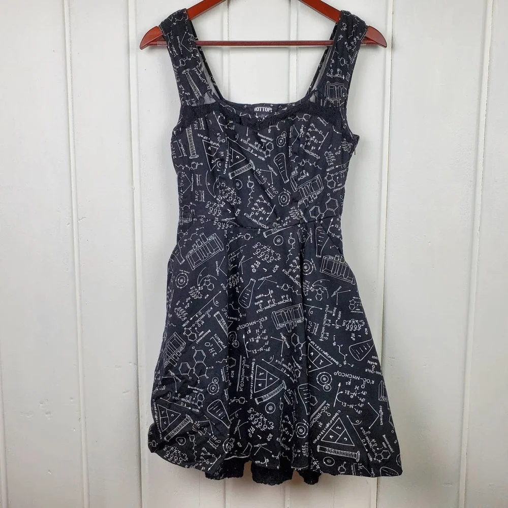 Hot Topic S Black White Science Graphic Print Fit & Flare Punk Tie Back Dress - Picture 1 of 9